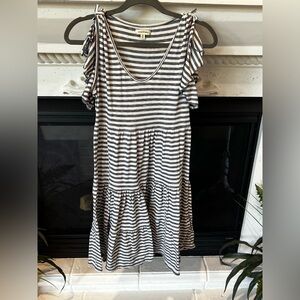 Max Studio Striped Ruffle Midi Dress